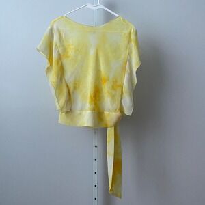 Veronica M Silk Boho Beachy Tie Dye Side Tie Flutter Sleeve Blouse Small Yellow